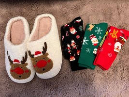 Christmas  Warm Home Slippers Cute Cartoon Moose Elk Cotton Slippers 7.5 - 8.5 - £15.07 GBP