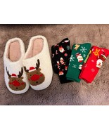 Christmas  Warm Home Slippers Cute Cartoon Moose Elk Cotton Slippers 7.5... - £15.02 GBP