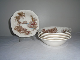 Johnson Brothers The Old Mill Brown Square Cereal Bowls 6 1/4&quot; Set of 6 Vintage - $49.50