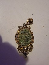 Vintage 50&#39;s GREEN JADE STONE Bead Cluster Clip On Pendant Hollywood  - $39.15