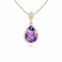 ANGARA 8x6MM Natural Amethyst Pendant Necklace with Diamond in 14K Solid Gold - £294.24 GBP