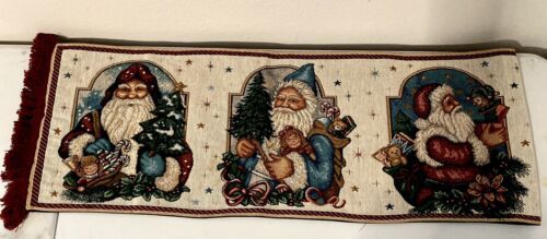 Primary image for Vintage Old World St Nick Tapestry Table Runner 72 In Long 13 In Wide Fringed