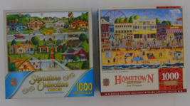 Lot of 2 HOMETOWN SIGNATURE 1000 Puzzle MasterPieces Bungalowville Board... - $17.82