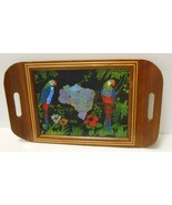 BRAZIL Wood &amp; Glass SERVING TRAY Souvenir Map Parrots Iridescent Butterf... - £47.36 GBP