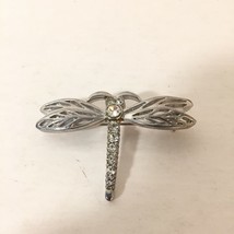 Dragonfly Silvertone Metal Rhinestone Garden Insect Bug Pin Brooch Thick Vintage - £13.97 GBP