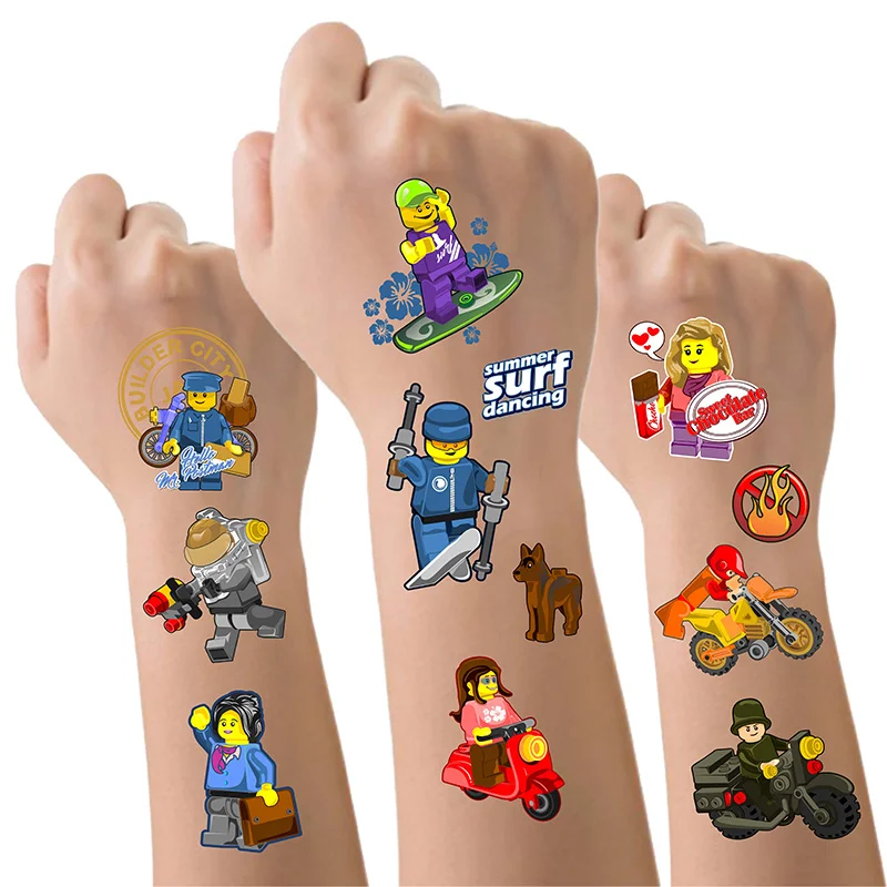 New Toys 8 Sheets Building Block Temporary Tattoos Birthday Supplies S Tattoos S - £1.52 GBP