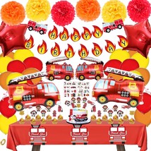 Fire Truck Theme Birthday Party Supplies Fireman Happy Birthday Banner Firefight - £23.78 GBP