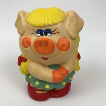 Ceramic Hand Painted Female Pig Piggy Bank Blond Pigtails Dress Red Shoes Vitg - £15.44 GBP