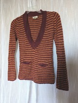 Arizona Womens Size M Zinfandel Striped Fuzzy Knit Long Sleeve VNeck Swe... - £19.88 GBP