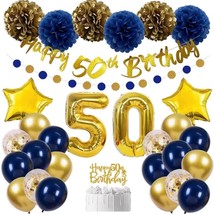 50th Birthday Decorations UNISEX Navy Blue Includes Gold Happy 50th Birthday... - £27.18 GBP
