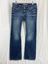 BKE Stella Women Denim Jeans 26x31 1/2 Bootcut Stretch Whisker Faded Distressed - £18.62 GBP