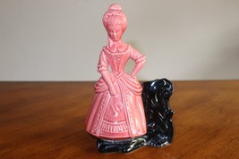 Vintage 1951 Jacquin Ceramics Victorian Woman Lady Pink Dress Black Plan... - £15.67 GBP