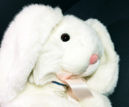 SKM Enterprises White Plushy Bunny Rabbit W/Floppy Ears Soft Stuffed 18&quot; - £12.51 GBP