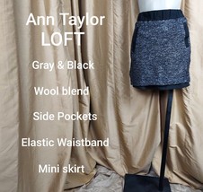Ann Taylor LOFT Gray &amp; Black Wool Blend Sixe Pockets Skirt Size M - £15.18 GBP