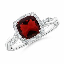ANGARA Twisted Shank Cushion Garnet Halo Engagement Ring for Women in 14K Gold - £1,256.87 GBP