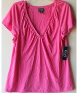 Chaps by Ralph Lauren Womens Pink Lace Trim V Neck Knit Top M 8-10 L 12-14 - £23.83 GBP