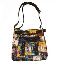 Fashion Mag Collage Crossbody Bag Black Trim Zip Closure Multi Pockets - $19.79