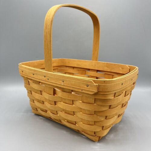 Longaberger 2002 Basket Stationary Handle Handwoven Market 10.5"x8"x5.5" - £15.85 GBP