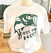 White Size Large KISS MY BASS Tee T Shirt w/ Green Vinyl Men&#39;s / Women&#39;s... - $4.99 CAD