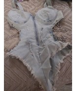 Shop Michella Embellished Denim Body Suite w/chains Sz S NWT Festival Rave - $532.95 MXN