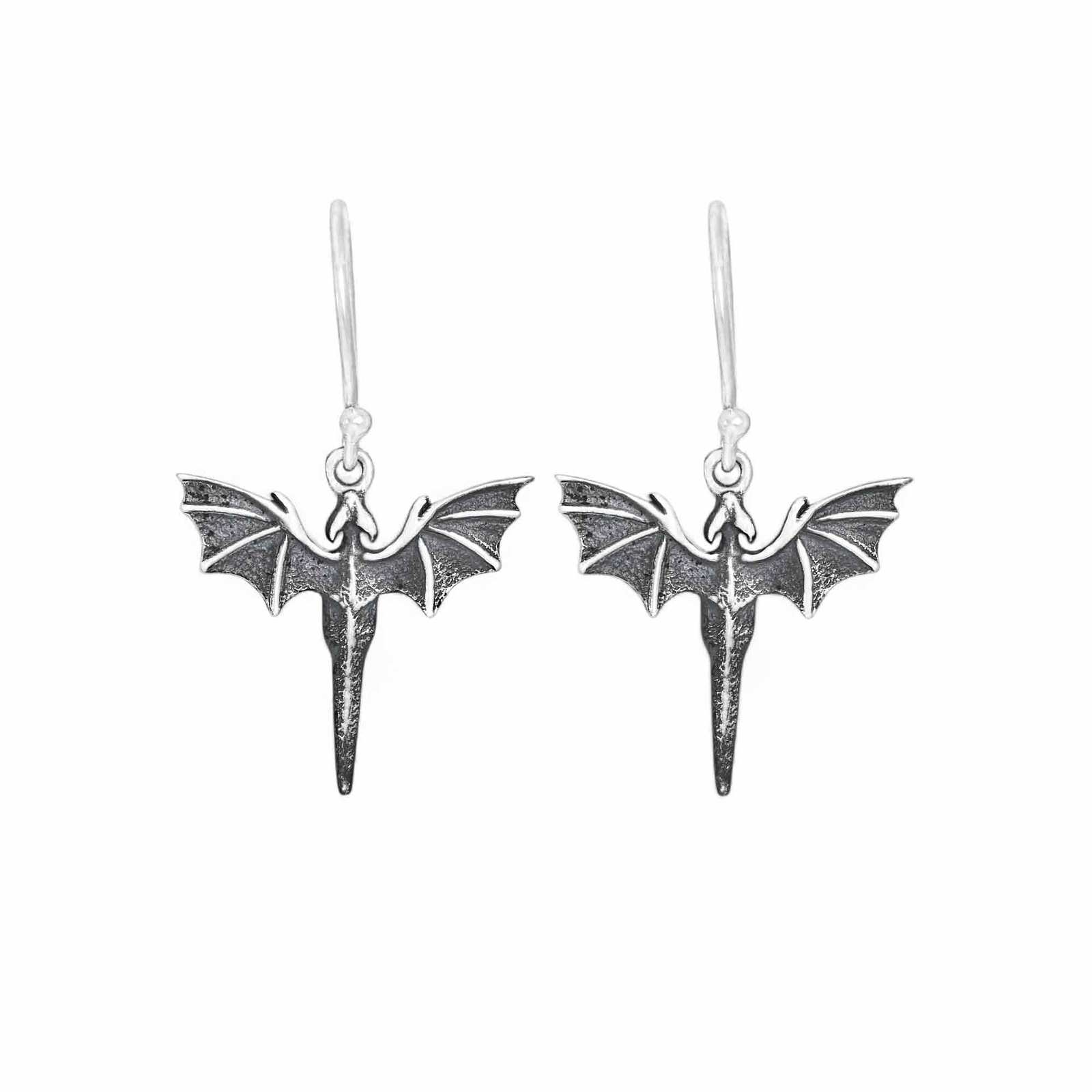 Sterling Silver Flying Dragon Dangle Earrings 33x21mm - $80.56