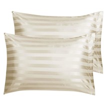 uxcell 2 Pack Satin Taupe Striped Pillowcases King Size Silky Pillow Cases Cover - £15.72 GBP
