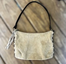 Suede Handbag Boho Tan Tassel Contrast Stitching Tan Shoulder Bag Hobo - £18.98 GBP