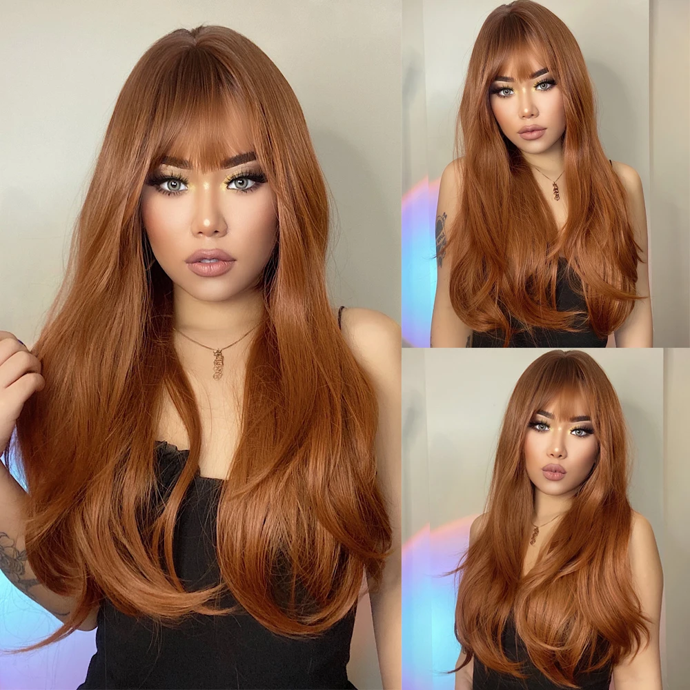 HENRY MARGU Ombre Red Brown Copper Ginger Long Synthetic Wig for Women Natural - £22.10 GBP