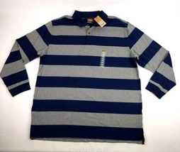 The Foundry Supply Co Rugby Polo Mens 2XLT Long Sleeve Blue/Gray Striped... - $30.68