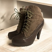 Women&#39;s DbDk Brown Heel Boots Size 8 Canvas And Vegan Leather  Booties - $15.91