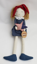 Americana Patriotic Shelf Sitter Doll Red White Blue Star Pillow Hair Bow 18&quot; - £23.64 GBP