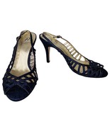 Adrianna Papell Heels Slingback Shimmer Blue 8.5M 4&quot; Heel Open Toe Adjus... - £30.63 GBP