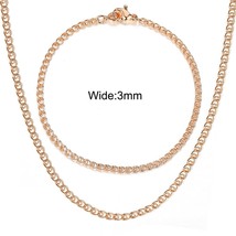 3mm 5mm Wide Necklace Bracelets Set For Women 585 Rose Gold Color Jewelry Sets S - £17.43 GBP