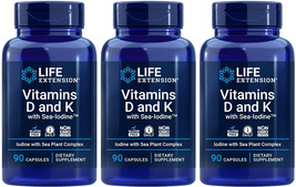 VITAMINS D and K with SEA IODINE BONE THYROID ARTERIAL 180 Caps LIFE EXT... - £39.57 GBP