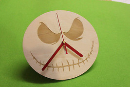 Halloween Scary Jack Skellington Face Round Wooden Clock - £20.41 GBP