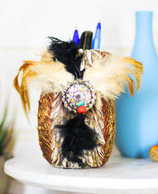 Western Indian Dreamcatcher Feathers Faux Rattan Straw Stationery Pen Holder - £15.97 GBP