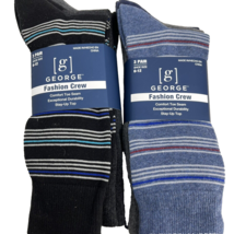 6 Pairs Mens Soft Fashion Crew Socks 6-12 Cotton Stripe Solid Blue Black... - £8.14 GBP