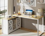Rustic Corner Desk With Storage, L Shaped Farmhouse Office Desk With Suf... - $370.99