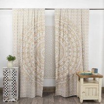 Indian Hippie Bohemian Beautiful Elephant Mandala Curtain Panels In White Gold - £26.52 GBP