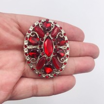 LC Liz Claiborne Silver Tone Filigree Oval Red Rhinestone Navette Pin Br... - $13.99