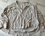 Free People Ivory Oversized Button Down Shirt Large OB1334366 Pocket Front - $60.55