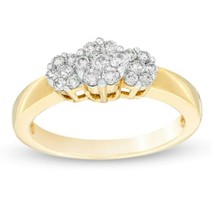 0.75Ct Round Cut Simulated Diamond Three Flower Cluster Ring Yellow Gold Plated - £54.11 GBP