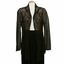 EILEEN FISHER Mussel Brown Rayon Linen Lace Open Front Cardigan S - $99.99