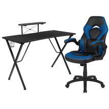 Black Gaming Desk and Blue Racing Chair Set Cup Holder Headphone Hook Stand - £265.04 GBP