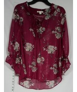 Cato Women&#39;s Tie Semi Sheer Sleeve Top Floral Multicolor Size S - $37.01 CAD
