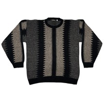 Vintage Bachrach Crewneck Acrylic Knit Sweater Black Tan Textured - Size... - $37.74