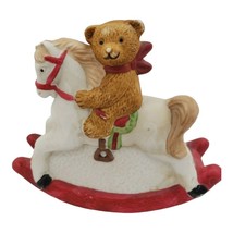 Vintage Christmas Mornin&#39; Ceramic Rocking Horse Teddy Bear Holiday Ornament 4&quot; - $14.93