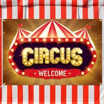 Welcome Circus Backdrop Banner Decor Brown Red White Striped Tent Carniv... - £23.41 GBP