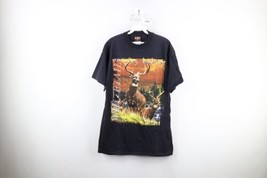 Vintage 90s Mens Large Faded Spell Out Whitetail Deer Buck Nature T-Shirt Black - £31.24 GBP