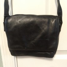 Perlina New York Soft Pebbled Black Leather Adjustable Cross Body Flap Bag Purse - £19.78 GBP